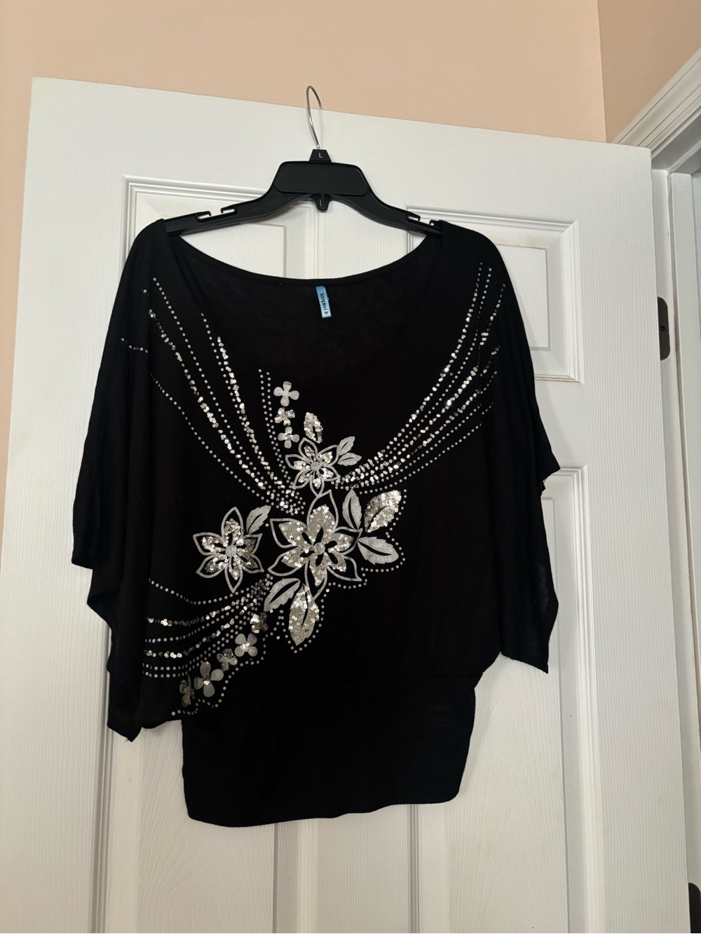 Embellished Black Floral Batwing Top